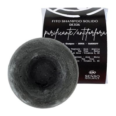 Senso Naturale PHYTO DETOX Solid Shampoo Cleaning Ecological and Vegan- Anti-Dandruff Oily Hair - Does Not Dry The Lengths - Charcoal, Tea Tree, Ginger - pH 4.5 -5.1